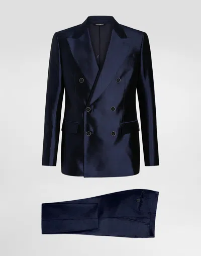 Dolce & Gabbana Shantung And Mikado Silk Double-breasted Suit In Blue