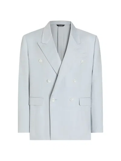 Dolce & Gabbana Shantung Viscose Double-breasted Jacket In Blue