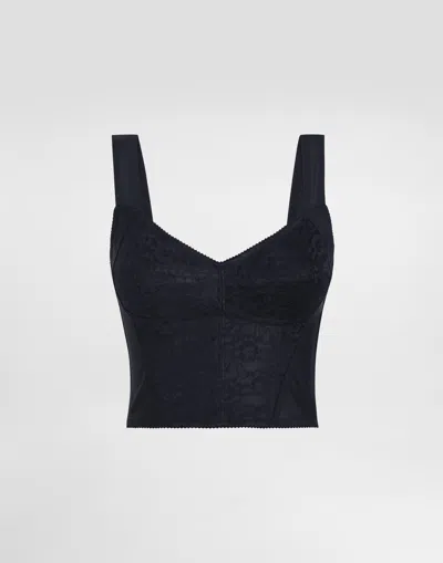 Dolce & Gabbana Shaper Corset Bustier Top In Jacquard And Lace In Black