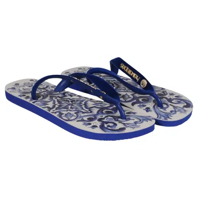 Pre-owned Dolce & Gabbana Share  Havaianas Flip Flops Size Us 9 / 10 M Blue White Sandals F