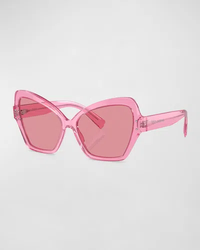 Dolce & Gabbana Sharp Pink Acetate & Plastic Butterfly Sunglasses In Trans Pink