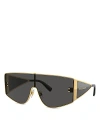 Dolce & Gabbana Sharp Rectangular Shield Sunglasses, 144mm In Gold/gray Solid