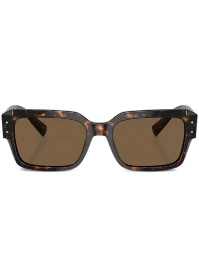 Dolce & Gabbana Sharped Rectangle-frame Sunglasses In Brown
