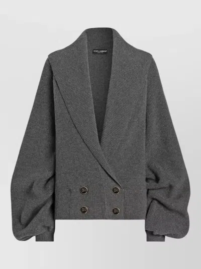Dolce & Gabbana Shawl Collar Cropped Cardigan Wide Sleeves In Gray