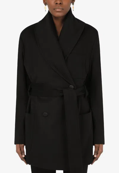 Dolce & Gabbana Shawl-neck Cashmere Wrap Coat In Black