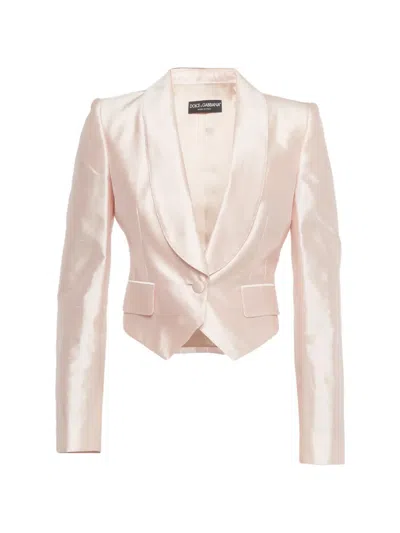 Pre-owned Dolce & Gabbana Shawl-lapel Cropped Blazer In Pink