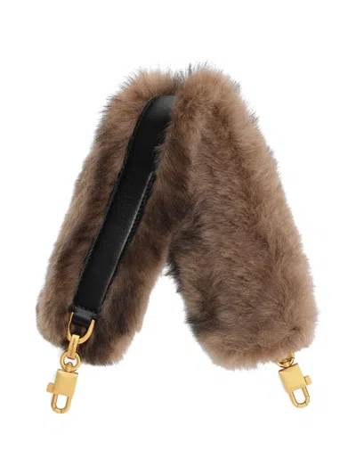 Dolce & Gabbana Shearling And Palmellato Calfskin Bag Shoulder Strap In Brown