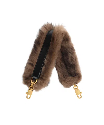 Dolce & Gabbana Shearling And Palmellato Calfskin Bag Shoulder Strap In Brown