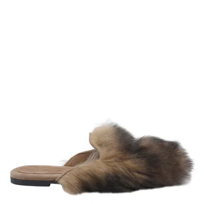 Dolce & Gabbana Shearling And Suede Slippers In Brown