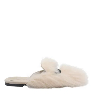 Dolce & Gabbana Shearling And Suede Slippers In White