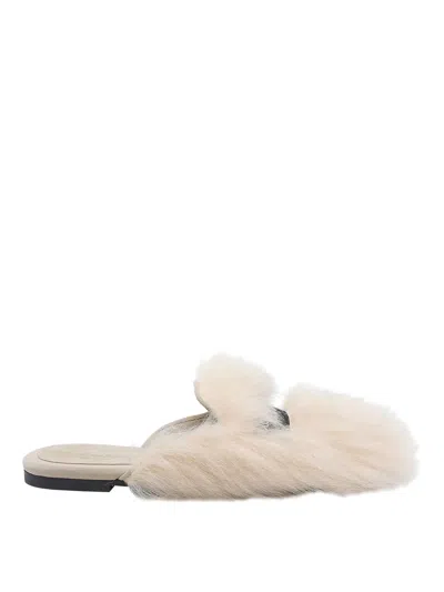 Dolce & Gabbana Shearling And Suede Slippers In White