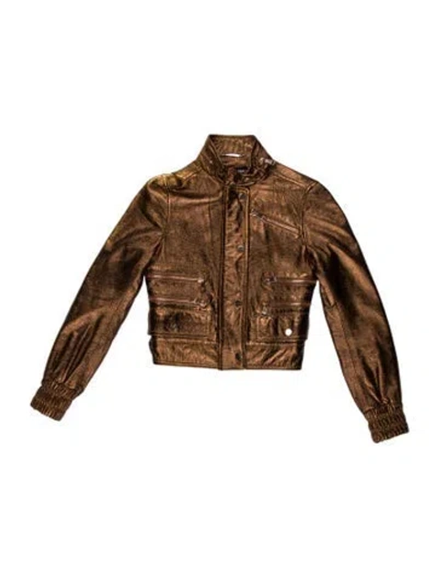 Pre-owned Dolce & Gabbana Shearling Biker Jacket In Brown