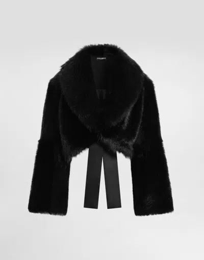 Dolce & Gabbana Veste Boléro En Peau Lainée In Black