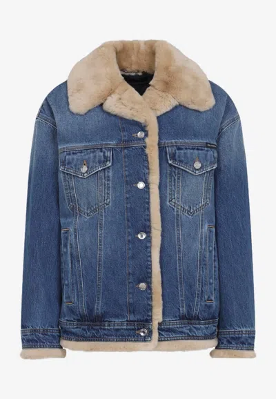 Dolce & Gabbana Shearling Denim Jacket In Blue
