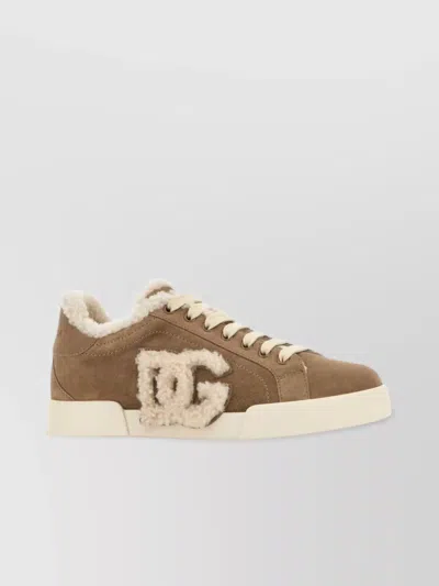 DOLCE & GABBANA SHEARLING DETAIL SUEDE SNEAKERS