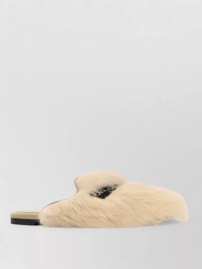 Dolce & Gabbana Shearling Faux Fur Flat Sole Slippers In Neutral