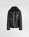 Dolce & Gabbana Shearling-collar Leather Jacket In Blue