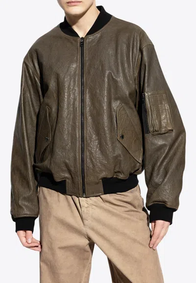 Dolce & Gabbana Shearling Leather Bomber Jacket In Verde Mare 2