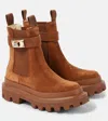 Dolce & Gabbana Suede Buckle Faux Fur Chelsea Booties In Brown