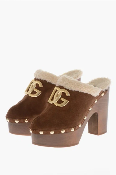 Dolce & Gabbana Shearling Mules With Wood Heel 12cm