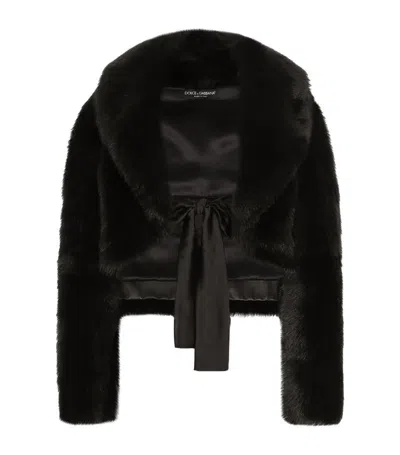 Dolce & Gabbana Shearling Ribbon-tie Jacket In Black