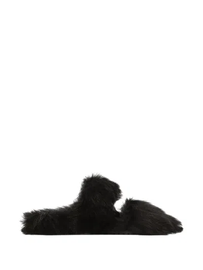 Dolce & Gabbana Shearling Slides In Black