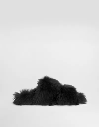 Dolce & Gabbana Shearling Slides In Black