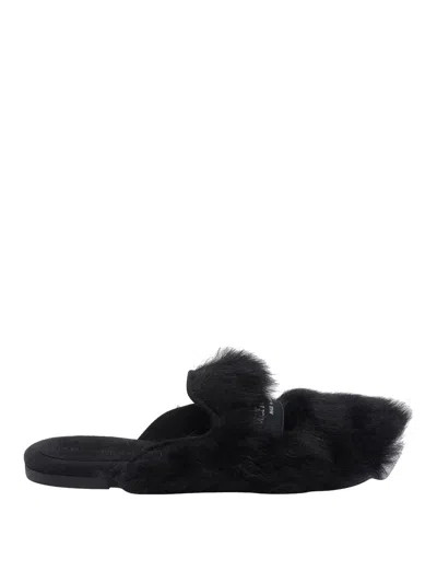 Dolce & Gabbana Shearling Slippers In Black