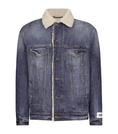 DOLCE & GABBANA SHEARLING-TRIM DENIM JACKET