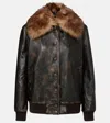 Dolce & Gabbana Shearling-trimmed Leather Bomber Jacket In Brown