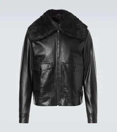 Dolce & Gabbana Shearling-trimmed Leather Jacket In Black