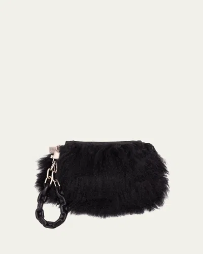 Dolce & Gabbana Shearling Wristlet Clutch Bag In Black