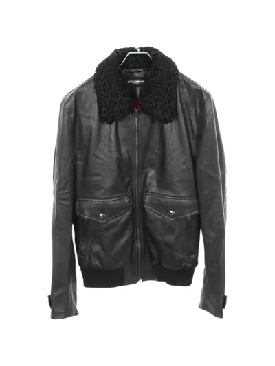 Pre-owned Dolce & Gabbana Shearling-collar Leather Jacket In Black