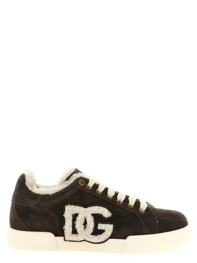 Dolce & Gabbana Shearling-lined Calfskin Sneaker In Brown