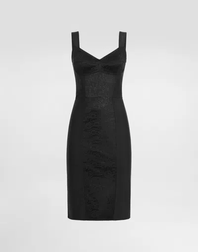 Dolce & Gabbana Sheath Dress In Elastic Fabric And Lace In Black