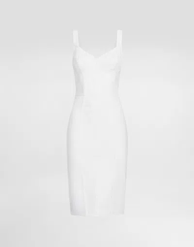 Dolce & Gabbana Sheath Dress In Elastic Fabric And Lace In White