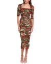 Dolce & Gabbana Red Floral Print Tulle Sheath Midi Dress In Red