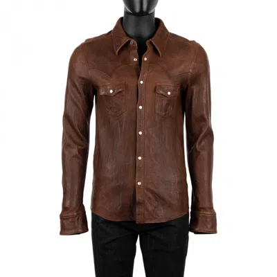 Pre-owned Dolce & Gabbana Sheep Leather Shirt Jacket With Pockets Brown S M 08893