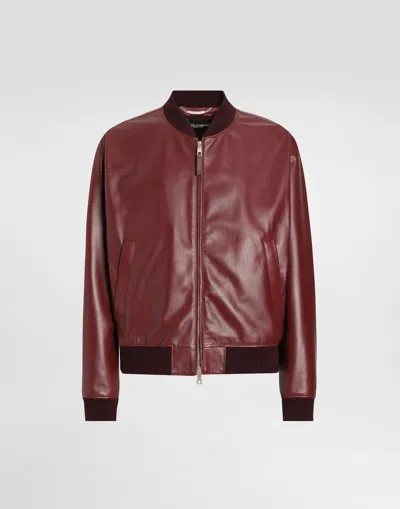 Dolce & Gabbana Sheepskin Bomber Jacket In Bordeaux