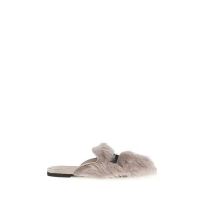 Dolce & Gabbana Sheepskin Fur Slipper In Gray