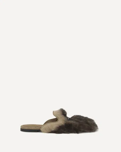 Dolce & Gabbana Sheepskin Mules In Gray