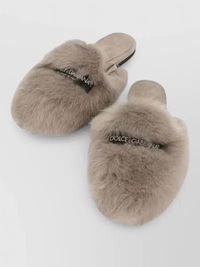 Dolce & Gabbana Sheepskin Suede Mule Slipper Faux Fur In Neutral