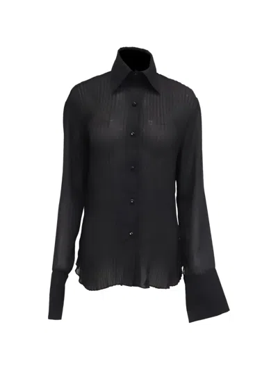 Pre-owned Dolce & Gabbana Sheer Collared Blouse In Black