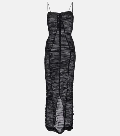 Dolce & Gabbana Sheer Draped Tulle Midi Dress In Black