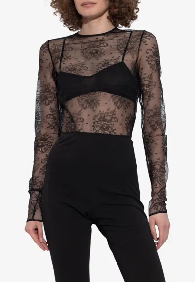 Dolce & Gabbana Sheer Floral Bodysuit In Black