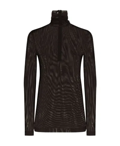 DOLCE & GABBANA DOLCE  GABBANA SHEER HALF-ZIP LONG-SLEEVED TOP