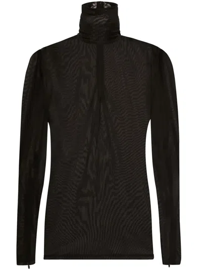Dolce & Gabbana Sheer Jersey Roll-neck Top In Black