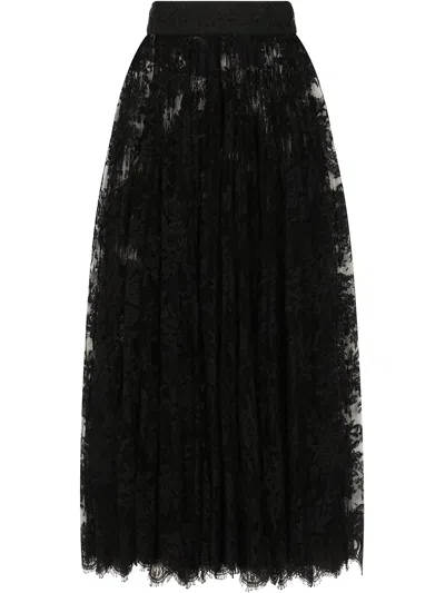 Dolce & Gabbana Sheer Lace Midi Skirt In Black
