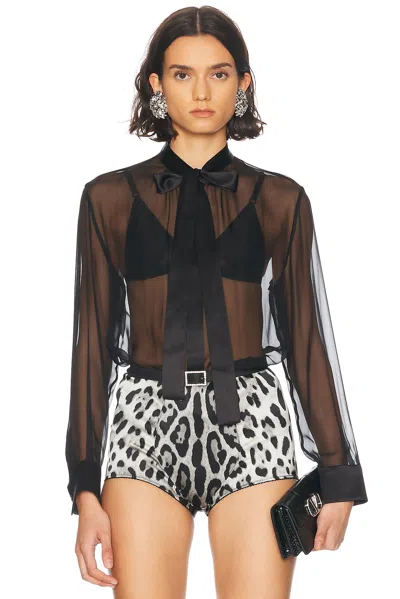 Dolce & Gabbana Sheer Long Sleeve Blouse In Black