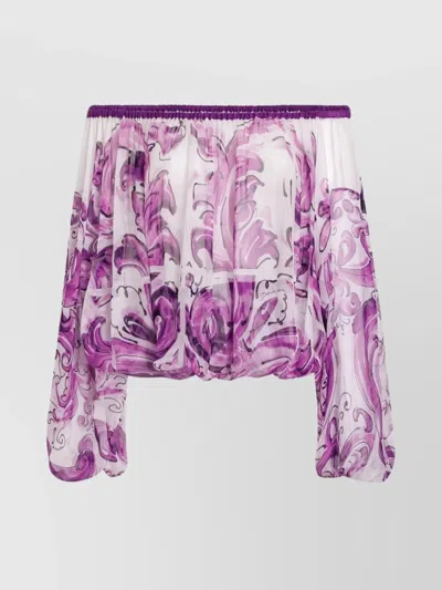 DOLCE & GABBANA SHEER OFF-THE-SHOULDER TOP WITH ELASTICATED ACCENTS